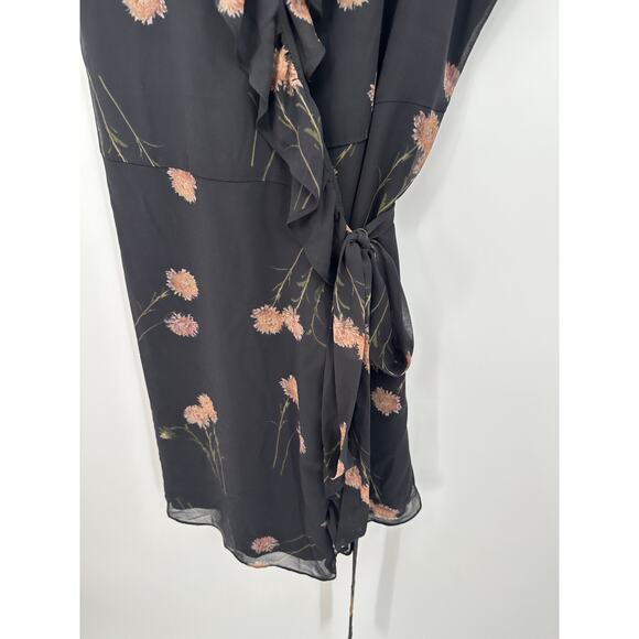 Madewell Womens Black Floral Wrap Front Dress Size XL Dainty Feminine Ruffle - Picture 5 of 6